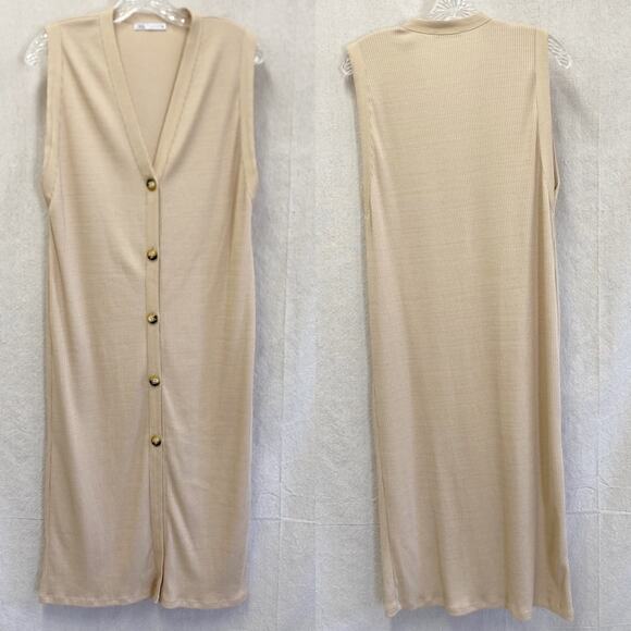Zara tan ribbed button up sleeveless midi Lagenlook dress/duster size Medium - Picture 5 of 10